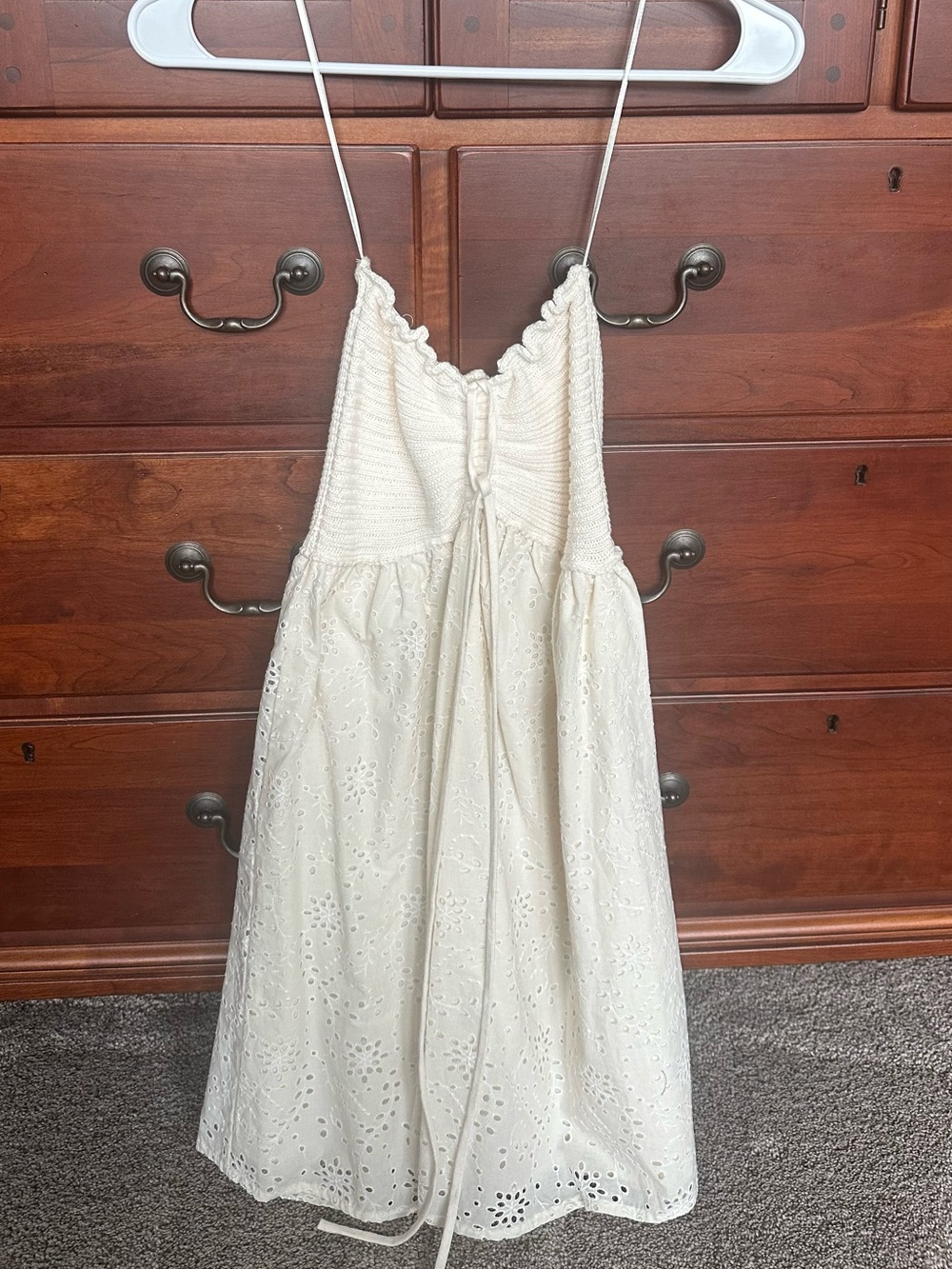 Francesca's Collections Cream Eyelet Crochet Sundress